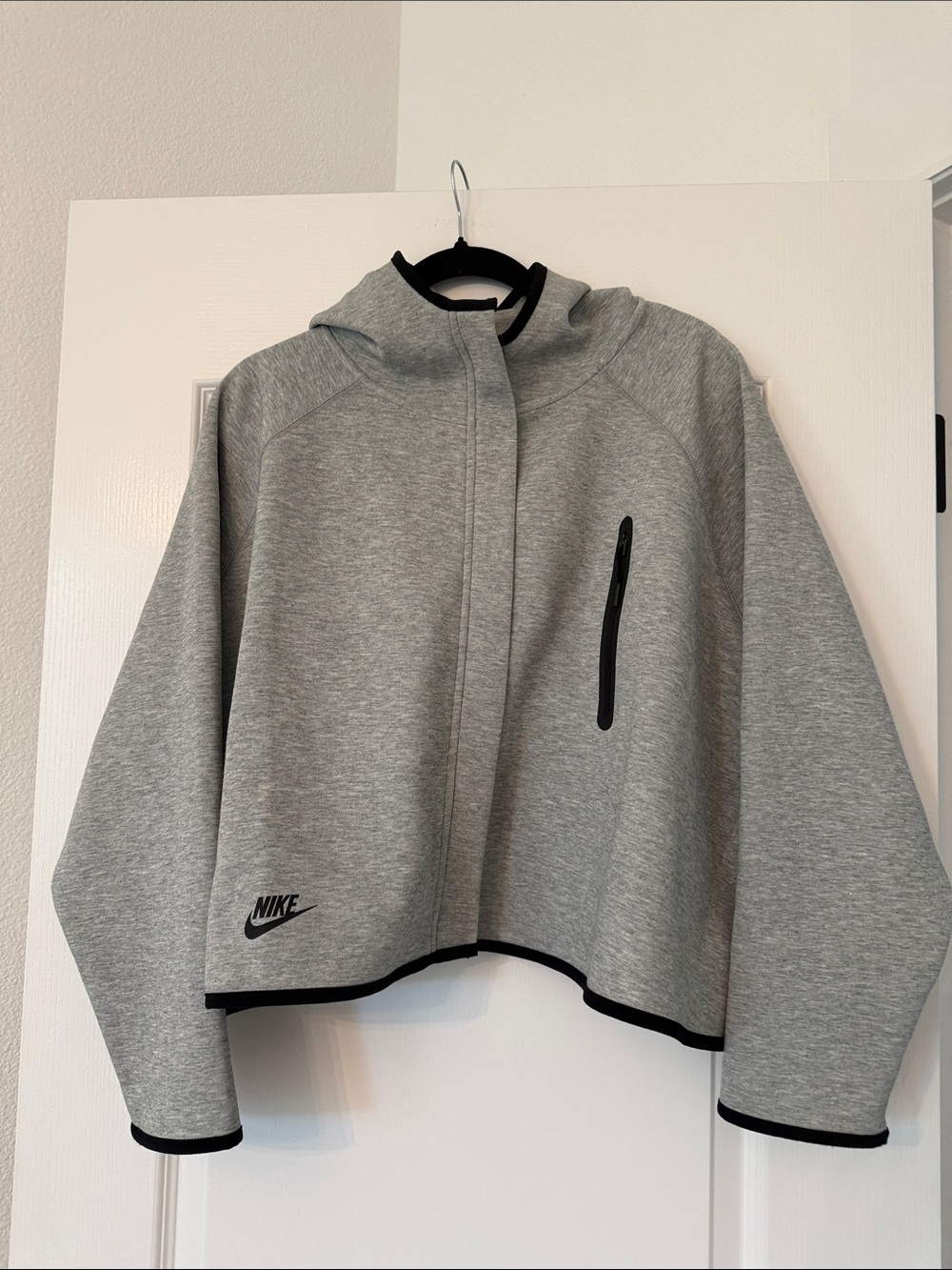 Nike Tech Fleece Light Gray Hooded Cropped Jacket